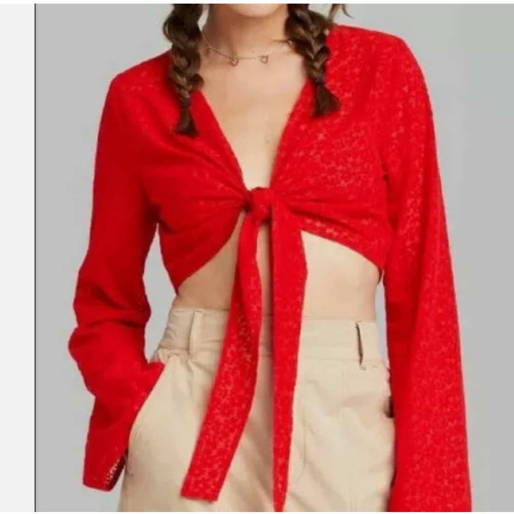 WILD FABLE Red Women's Bell Long Sleeve Tie-Front Blouse Size Medium New